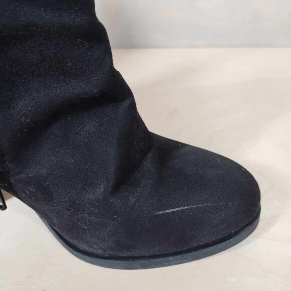 Call it Spring Heeled boot jet black ankle bootie with gold zippers curved toe - Picture 5 of 10